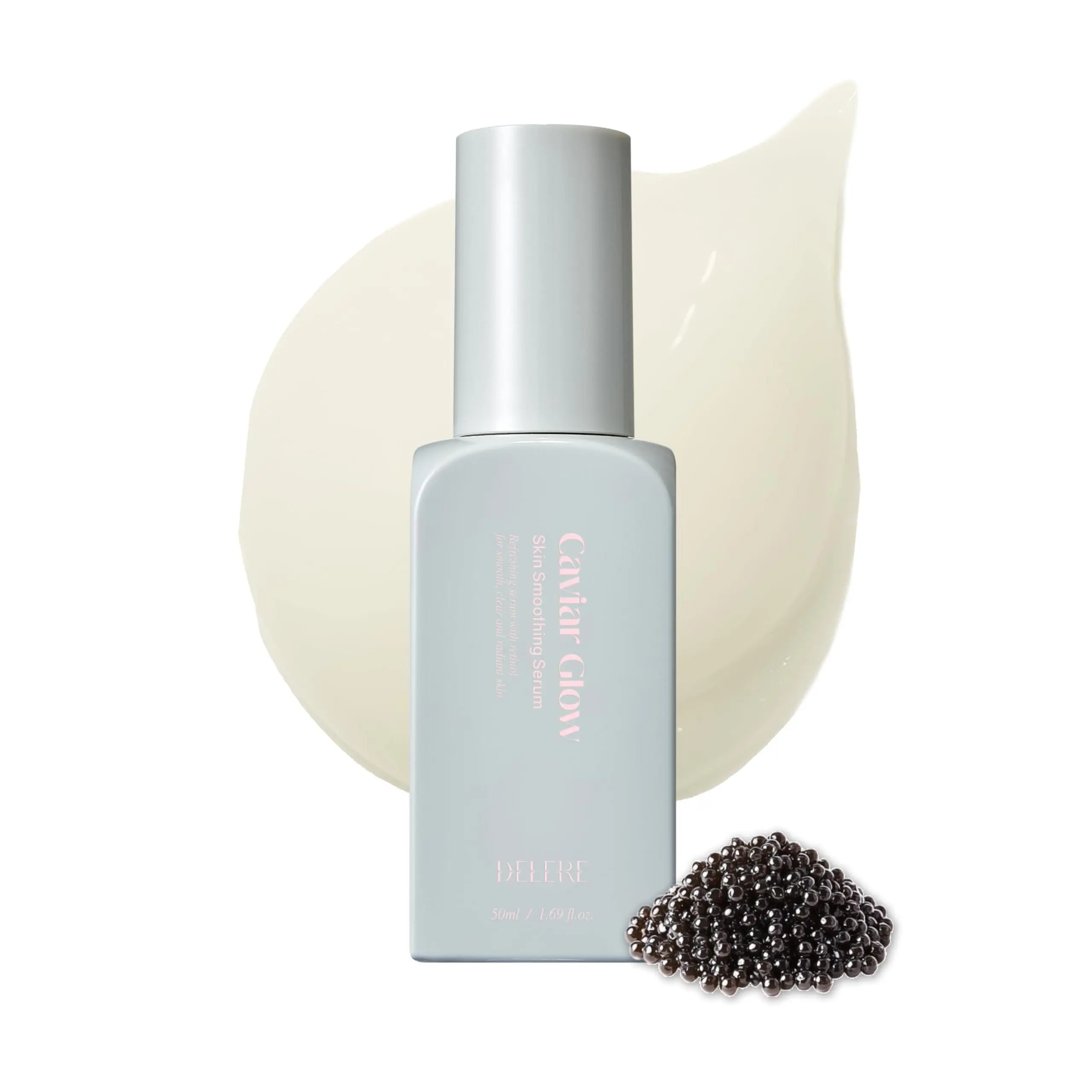 Delere Caviar Glow Smoothing Serum | Caviar Collagen with Niacinamide and Retinol for Face | Korean Serum for Glowing Skin and Radiant Glass Skin, 1.7oz
