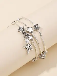 1pc Vintage Copper Tube Design 3 Round Pentagram Decoration Alloy Bracelet With Bell For Women, Dating Gift