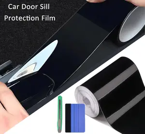 4 Inch x 33 ft High Gloss Black Vinyl Wrap Tape, Self-Adhesive Universal Black Detailing Tape with Tool, Anti-Scratch Sticker for Door Sill Window Trim Edge Guard Protective