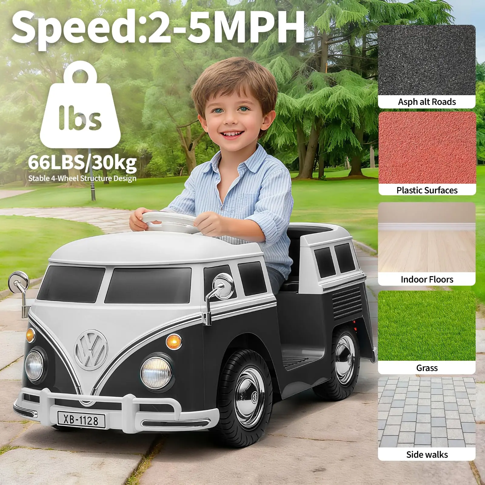 Licensed Volkswagen 6V Electric Ride-on Bus for Toddlers (3-4 Years) - 4.5AH Battery, Positive Energy Charger, US Standard Eco-Friendly Durable Design, No Remote Control, for Outdoor Play
