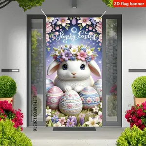 Easter Bunny Welcome Banner, 2D Flat Polyester Background, Easter Party Decoration, Model Xinghao Mf-216, Outdoors Use