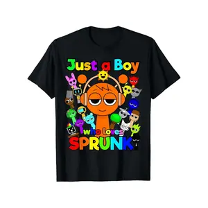Sprunki boys Oren Just a boy who loves Sprunki T-Shirt Cotton Blend, Funny Black Shirt for 5-13Y Boy Girl Teen Crew Neck Sweatshirt Cartoon Print Tee Graphic Printed Tee