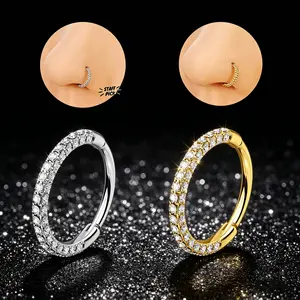 Oufer 20G Triple Sided AAAAA+ Grade CZ Gems Hinged Segment Nose Hoop Ring 316L Stainless Steel 6mm-9mm Inner Diameter No Tarnish High-End Piercing Jewelry
