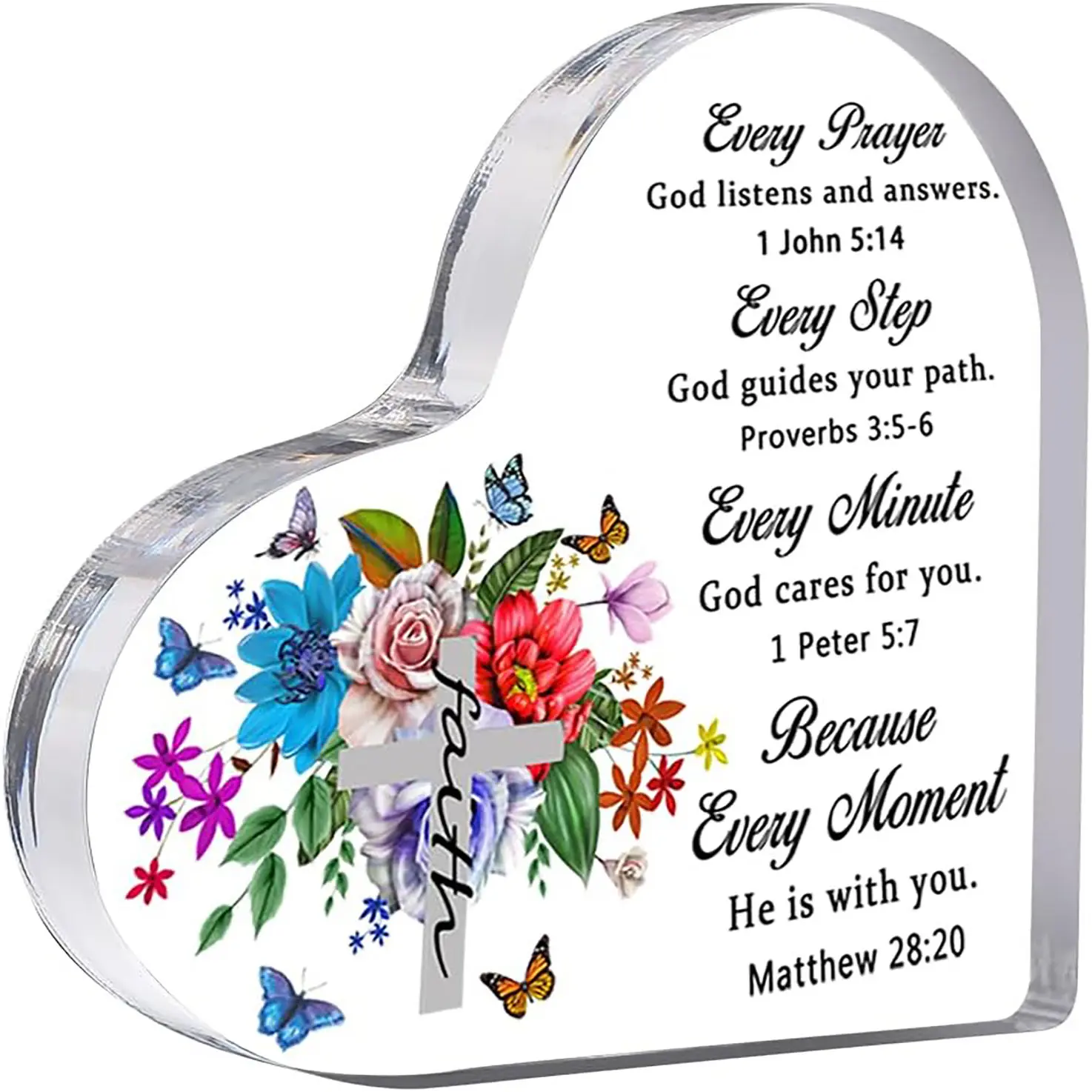 Christian Gifts for Women - Inspirational Acrylic Heart plaque paperweights with Bible Verse - Religious Birthday, Easter & Christmas Gifts for Mom, Aunt, Grandma, Friends, Sister, Flowers