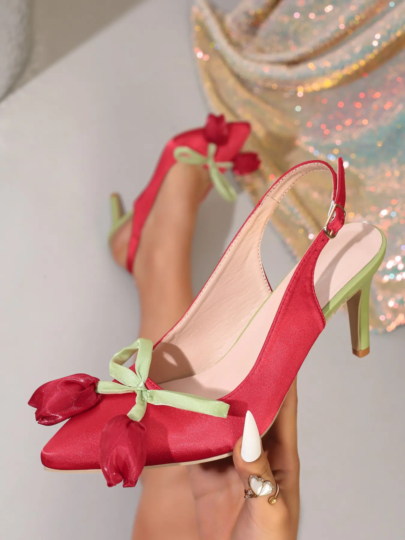 Colorblock High Heel Sandals, 3D Tulip Backless Design, Sweet Cool Style, elegant floral sandals, Versatile Daily Wear Women's Shoes, Elegant Heeled Sandals