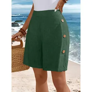 Women's Fitted Minimalist Basic Solid Color Buttoned Sports Bottoms - Sports Clothes for Beach Vacation, Daily Wear