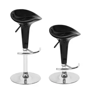 2PCS Black High Gloss Ergonomic Streamlined Kitchen Island Stools ,ABS Classic Adjustable Swivel Bar Chairs with Footrest Chrome Base for Kitchen Bar Pub Office