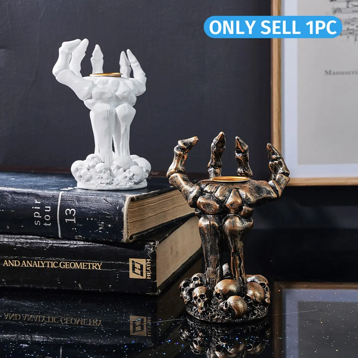 Halloween Gothic Skull Hand Candle Holder, Candlestick, Resin Material, Indoor Desktop Decor, Enhances Mystery Atmosphere, Perfect for Halloween Parties, Candle Stick Holders, Ornament Candle Holders
