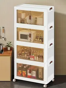 50cm 4layer Plastic Storage Bins With Lids Wide Extra Large Storage Cabinet, Collapsible Stackable Containers With Wheels