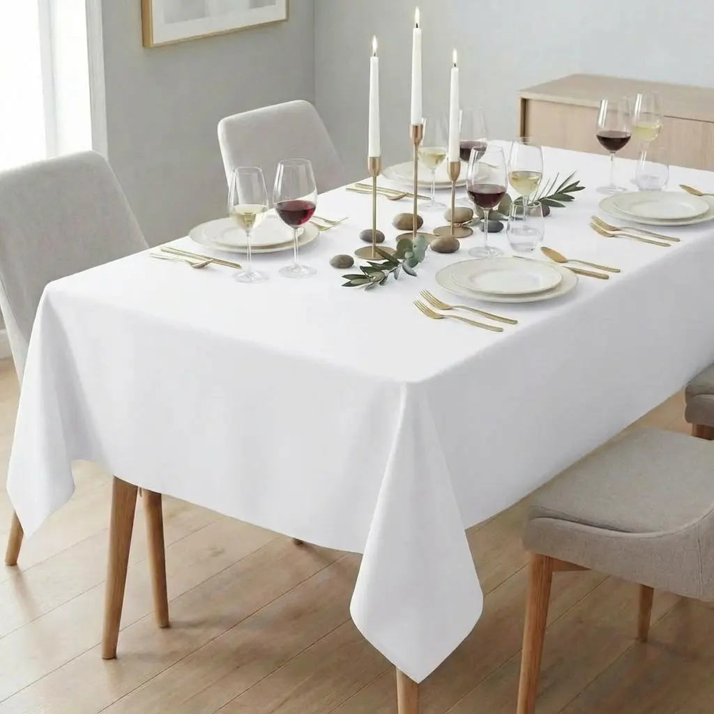 Utopia Kitchen Polyester Rectangle White Table Cloth - Machine Washable Tablecloth for Weddings, Restaurants, Outdoor Events