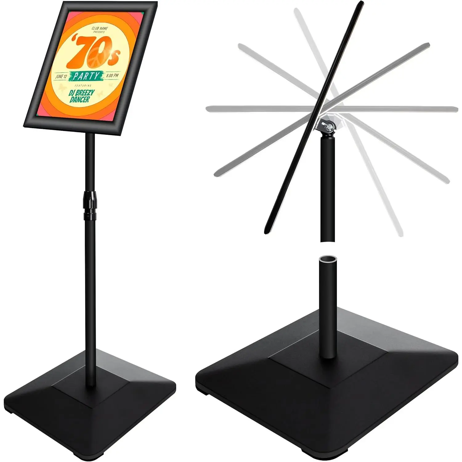 8.5"x11" Pedestal Poster Holder Stand with Heavy Duty Solid Steel Base, Adjustable Floor Standing Sign Holder for Vertical and Horizontal View, Super  Display, Black