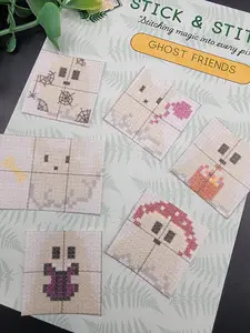 Counted Cross-Stitch Stick and Stitch Pack, DIY Needlework Ghost Buddies Pack