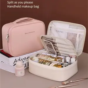 Large Capacity Portable Makeup Organizer with Adjustable Dividers, Multifunctional Travel Cosmetic Bag for Makeup Lovers, Perfect for On-The-Go Beauty Enthusiasts, Makeup Organizer Pouch, Makeup Storage Bag
