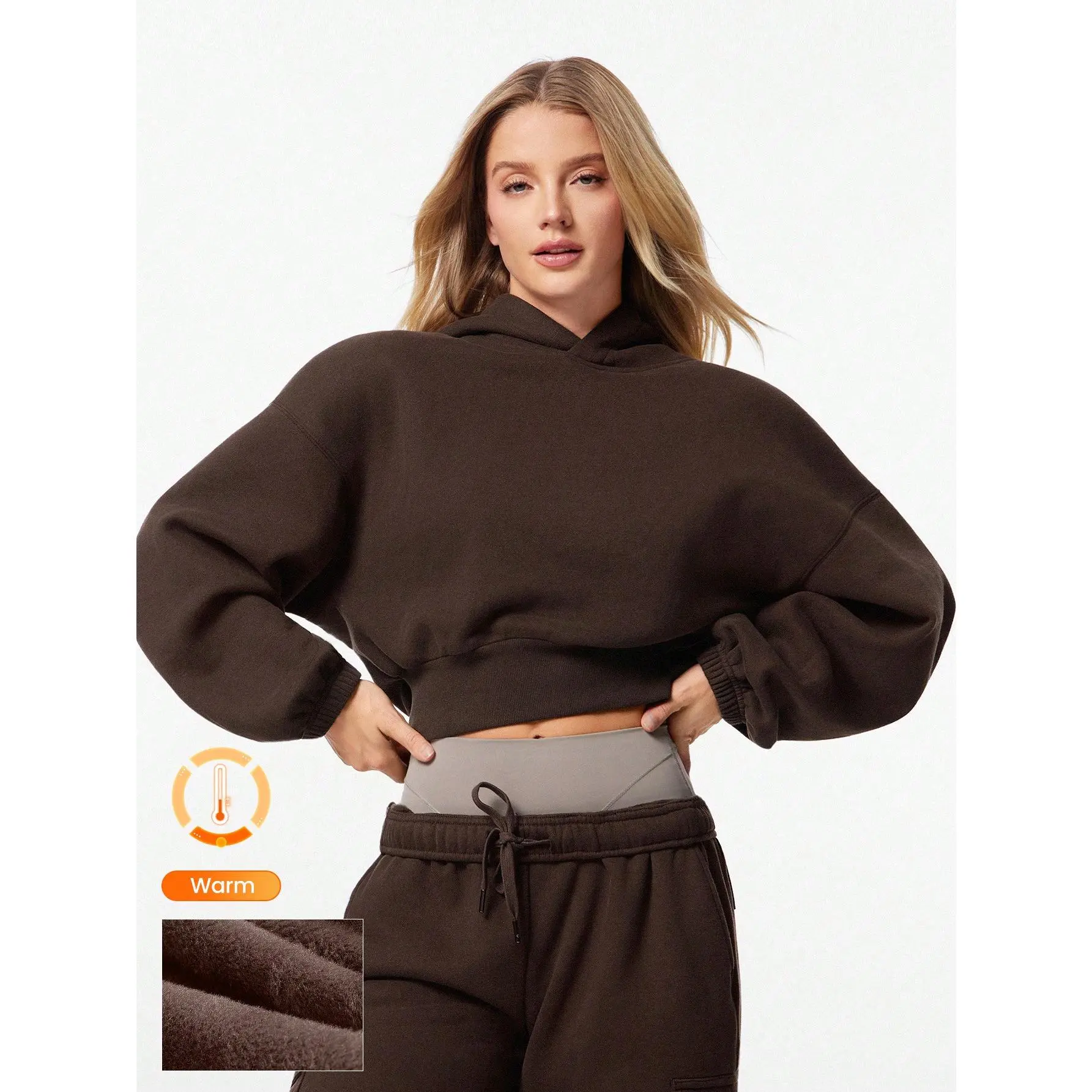 GLOWMODE Everyday Fleece Cozy Camper Soft Lightweight Warm Relaxed Fit Cropped Hoodie Sweatshirt Autumn Winter Outdoors Daily Casual Wear