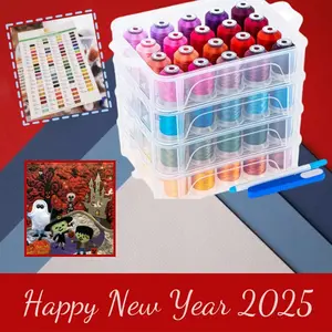 Multiple Colors 500m Each Embroidery Machine Thread with Clear Plastic Organizer Storage Box  Sewing Kit Seamless Stitching