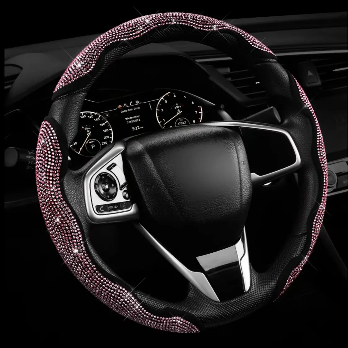 Bling Diamond Car Steering Wheel Cover - Universal Fit, Sparkling Anti-Slip Automotive Interior Accessory for Women & Car Enthusiasts