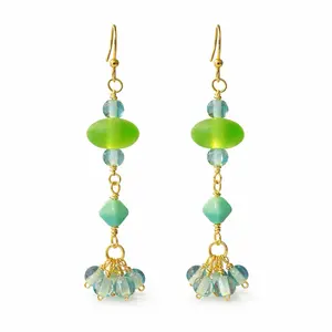Brandy Frazier Handmade Beaded Wire Earrings with Aqua, Light Green and Pale Blue Glass Beads