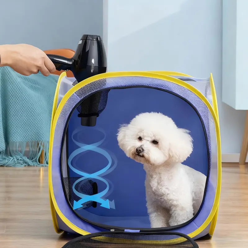 Portable Pet Drying Box Can Be Used Both Indoors, Home And Outdoors, Serving As a Feeding Area Or a Cozy Bed for Cats. Foldable And Allows for Quick Drying of Cats And Dogs When Going Out, Making It Suitable for Pet Use Poodle