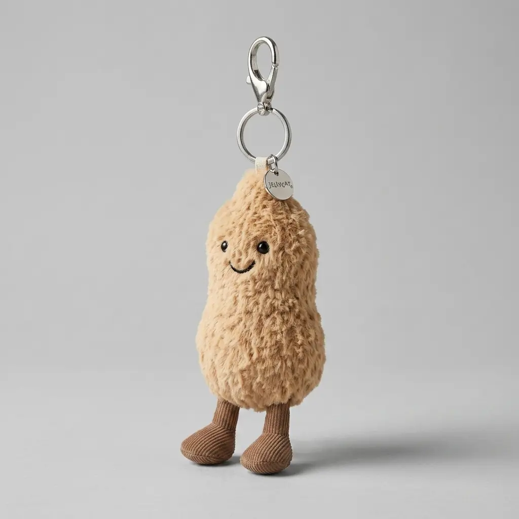 Jellycat Amuseables Peanut Bag Charm Plush Keychain – Soft Peanut Clip-On Charm for Bags, Backpacks & Keys