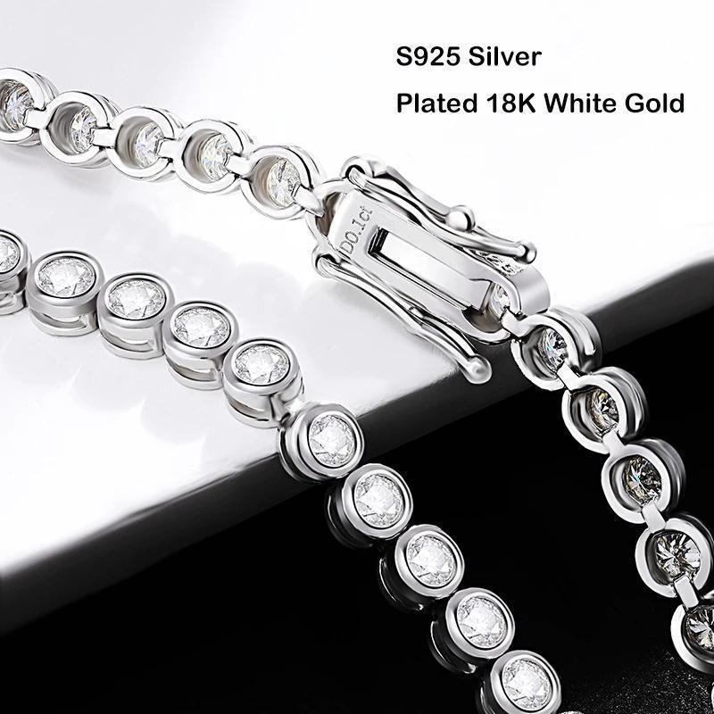 EWYA Sparkling 2/3mm Full Moissanite Tennis Bracelet for Women Party S925 Silver Plated 18K Pass Diamond Test Bezel Bracelets