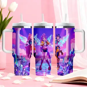 1pc 40oz Christmas-themed water bottle, cartoon print, portable insulated stainless steel straw mug with handle, car mug, outdoor mug, travel mug - Christmas and Valentine's Day gift, back-to-school gift (straw inside the mug)