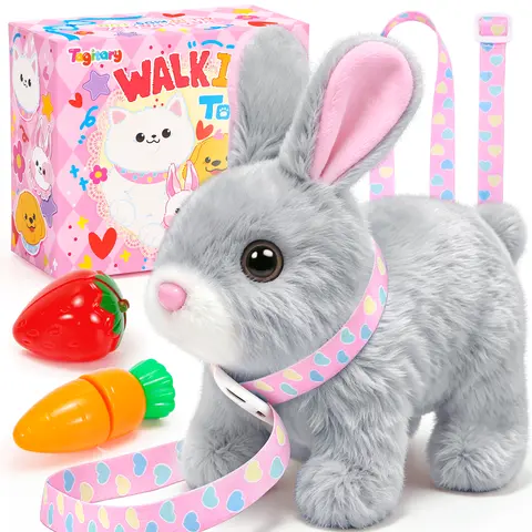 Summerwins Electronic Interactive Stuffed Rabbit Doll - Automatic Walking, Sound, Wiggling Ears, Twitching Mouth Features, Soft Plush Unisex Collectible, Easy to Use, 2 AA Alkaline Batteries, 3-4 Yrs Kids' Easter/Birthday Gift (Stuffed Toys)