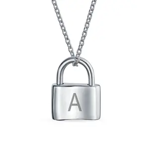Monogram Lovers Padlock Pendant Necklace Gold Plated 16 Inch