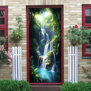 Rainforest Waterfall Wall Sticker Nature Scenery Home Decor Mural Self Adhesive Removable Waterproof Eco Friendly Material Stereo Visual Effect Living Room Bedroom Wall Art Decoration Women's clothing