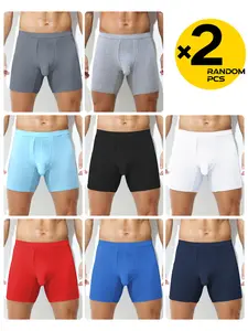 Men's Solid Color Long Soft Stretch Plain, Random 2/3/4 Pack, Independent Pouch Design, Breathable Comfort High Stretch, Athletic Sporty Fitness Butt Lifting, Body Shaping Underwear, Stretchy Underwear