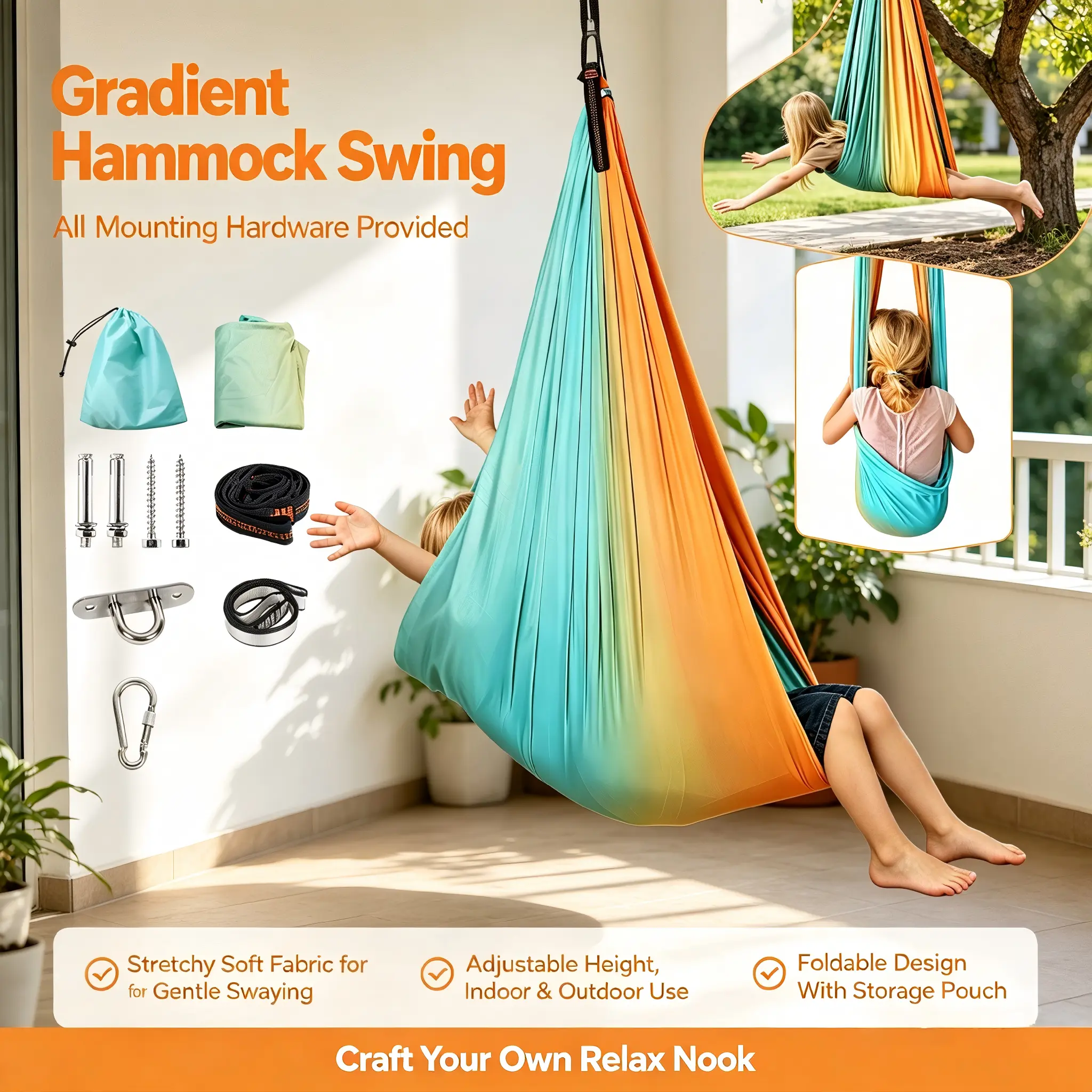 Double Layer Sensory Swing For Kids & Adults, Soft Hammock Seat with 360° Swivel, Children's Hanging Hammock, Indoor Outdoor Kids Stuff, Cool Gifts For Kids, Sensory Room Supplies, Sensory Products,