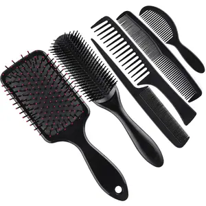 6 Pieces Hair Brush Comb Set,Paddle Brush Detangle Hair Brush and Black Combs for Men and Women Wet,Dry,Curly and Straight Hair,Halloween Christmas Party Gifts,Hand Tools Kits