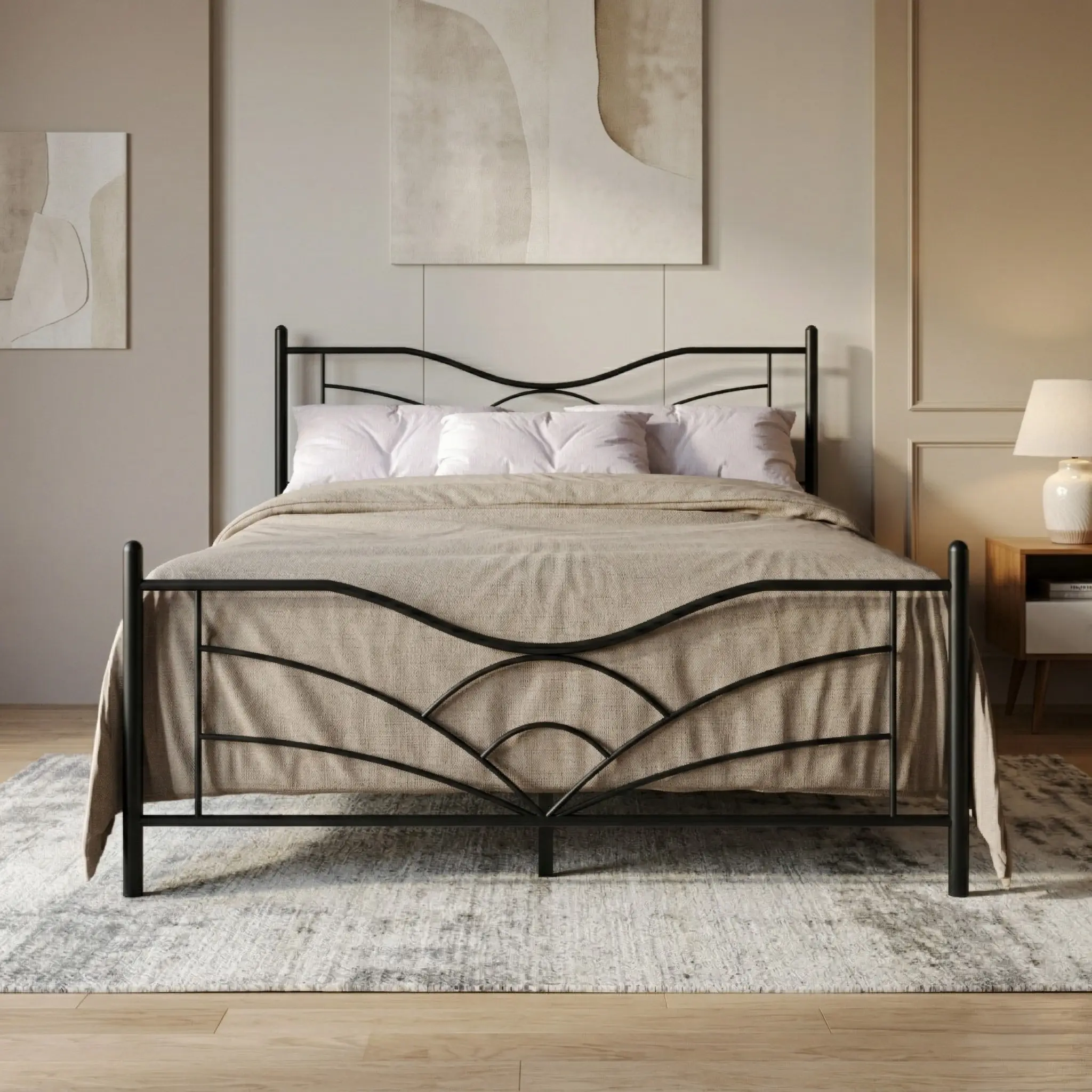Favorer Enfield Classic Metal Platform Bed, Curved Headboard and Footboard, No Box Spring Needed