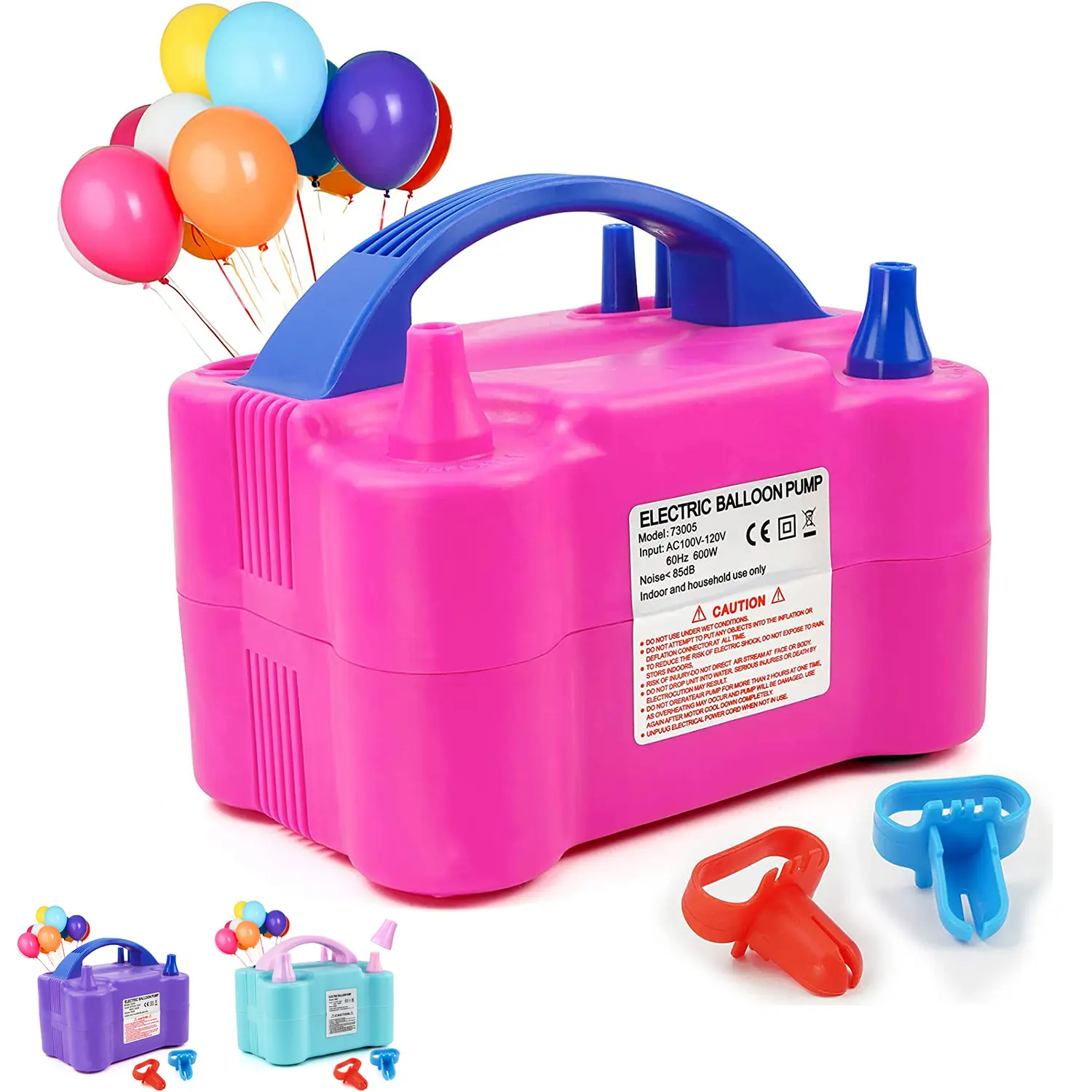 Electric Air Balloon Pump, Portable Dual Nozzle Electric Balloon Inflator, Electric Balloon Pump for Birthday Party Decoration, 110V 600W Hot Pink, Gift for boys and girls