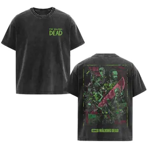 The Walking Dead Washed Tee Heavyweight Cotton T-shirt for Game Movies Fans, Graphic Tees, Perfect Gift for Fans Fabric Seamless