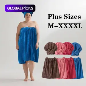 Bath Skirt and Shower Cap Set, 2-Count Adjustable Bath Skirt and Hair Drying Cap, Bathroom Towel Hair Turban Towel, Essential Bath Accessories for Home and Travel, Travel Towels