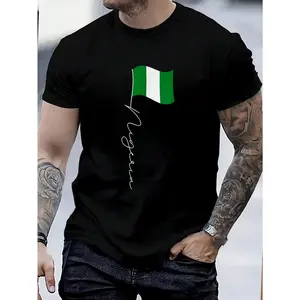 100% Cotton Nigeria Signature Flag Pole - Patriotic Nigerian Flag T-Shirt Women's Men's Graphic Tee Crew Neck summer vacation Tops