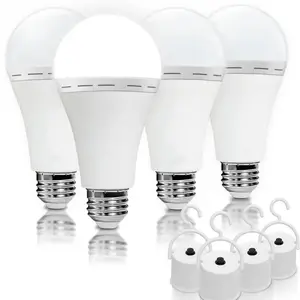 4-Pack E26/E27 Rechargeable Emergency Light Bulbs, 12W (60W Equivalent) 6000K Daylight Battery Powered A LED Bulb with 1200mAh, 120 Volt for Home Power Outage Camping Hurricane A White Led Flashlights