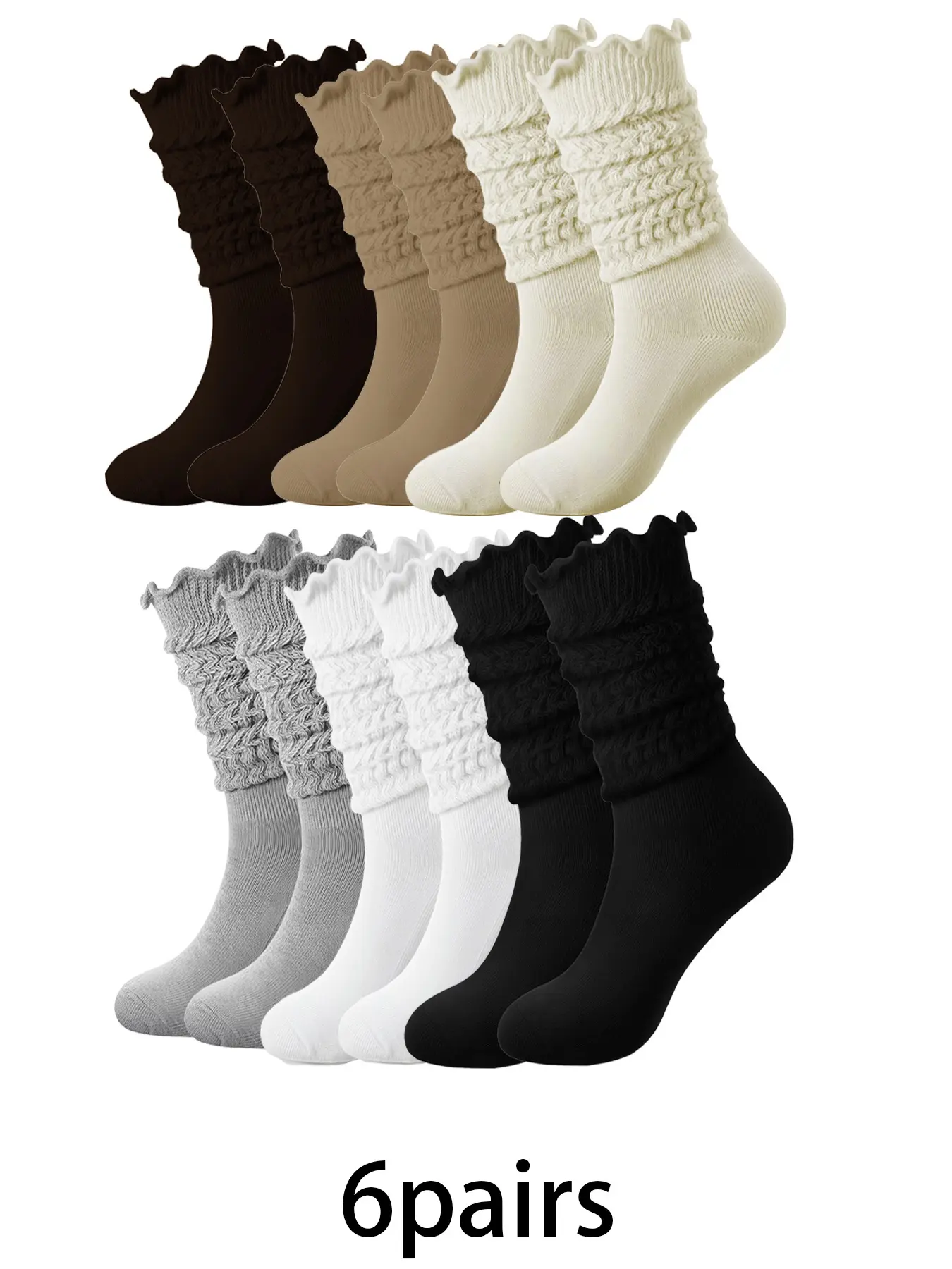 6pairs of Maillard retro rolled edge pile socks are fashionable, comfortable, breathable, and casual knitted socks suitable for women's sports, attendance, and home wear Casual daily socks Multipack Socks, Sock Sets