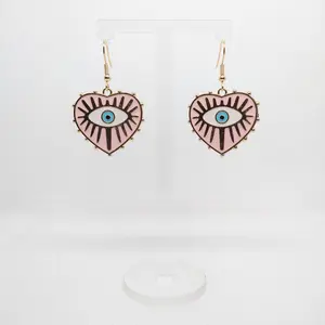 #477 Pink or Black Heart with Blue Evil Eye Earrings, Casual, Spiritual, Alloy, Stainless Steel Hooks