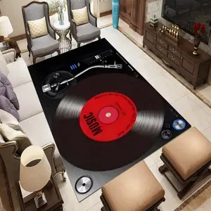 Vintage Vinyl Record Player Design Non-Slip Mat, Washable Lightweight PVC Rug, Suitable for Living Room Bedroom Office, Multiple Sizes Available