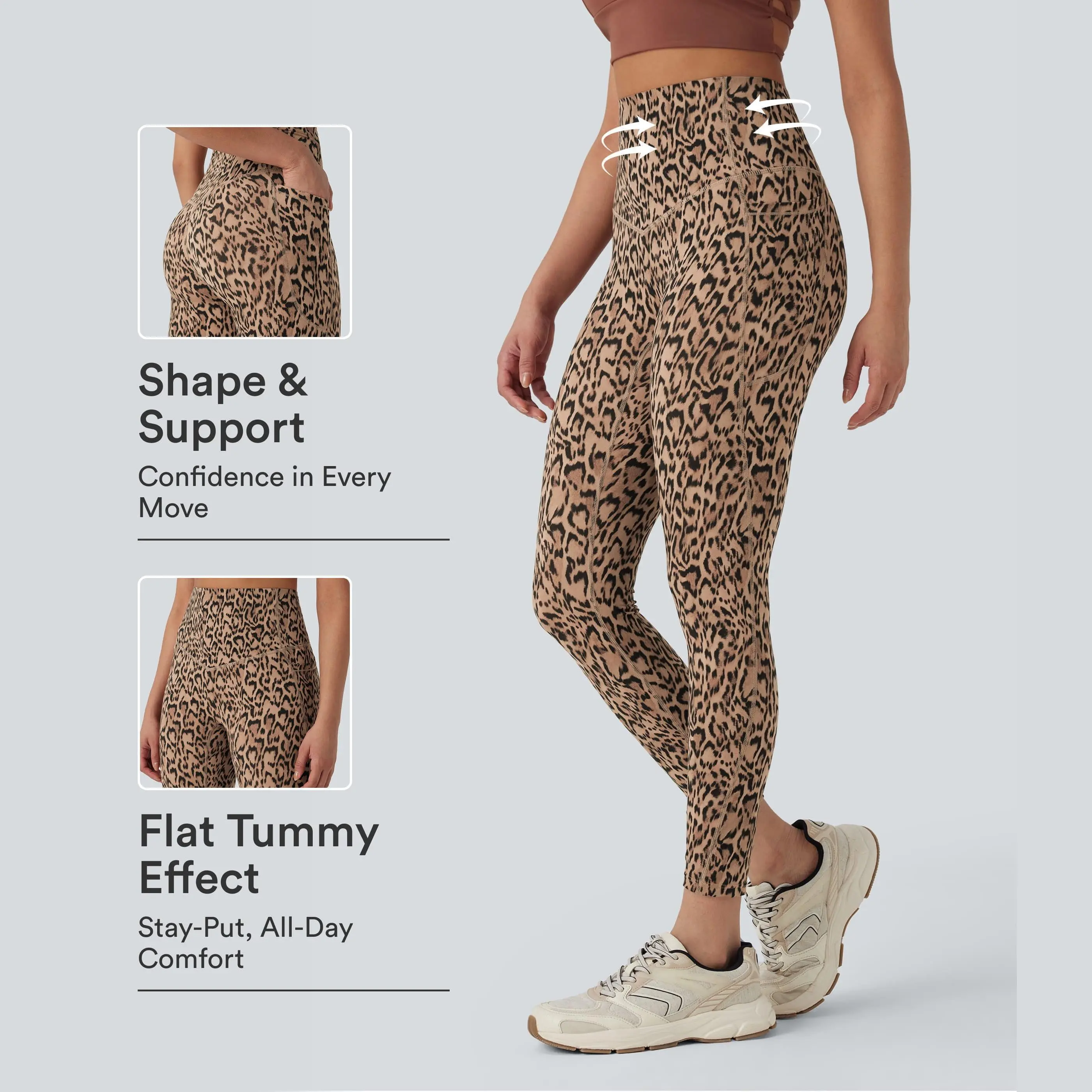 Halara UltraSculpt Leopard Print High Waisted Tummy Control Yoga Leggings with Pockets