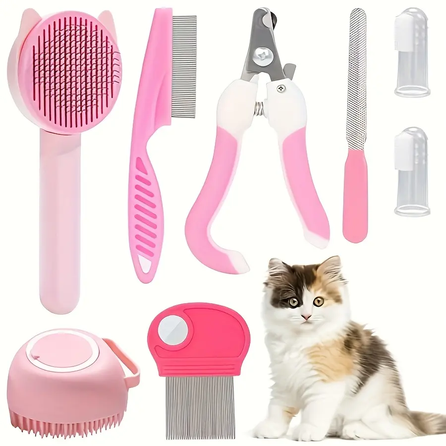 ELITE PET CARE Series 8pcs Professional Pet Grooming Kit - Clean Beauty/Hair Care Solution for Dogs & Cats with Deshedding Brush, Flea Comb, Nail, Coat & Dental Tools - Premium Storage Box Included, Detailed Coat Care