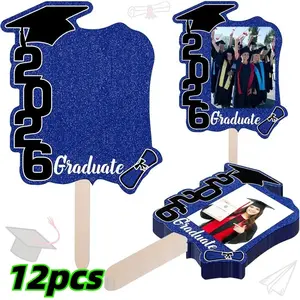12pcs/set 2026 Graduation Folding Fan And Photo Frame Photo Props, Graduation Photo Handheld Signs Party Decor, Graduation Ceremony And Stage Layout, Ideal for Graduation Celebrations, Class Group Photos, party decoration