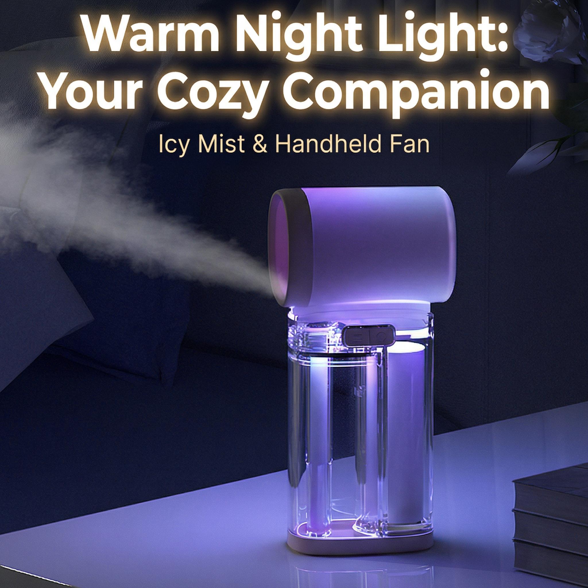 Mini AC Nano Ice Mist Fan, 200-Speed Turbo Airflow, Ultrasonic Atomization, Pop-up Water Tank, Aerospace Turbine Blades, Large Visual Water Tank, Type-C Fast Charging, Long-Lasting Battery, Warm Ambient Light, Portable Handheld Cooling Fan.