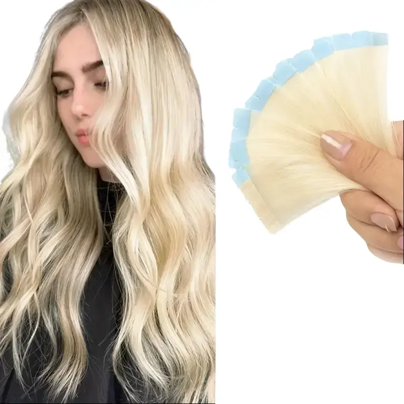 Blonde Invisible Mini Tape in Human Hair Extensions For Women 12" -20" Real Machine Remy Human Hair Tape ins 10pcs/pack Easy to Wear at Home