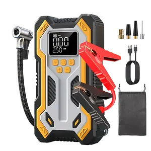 Universal Compact Car Battery Jump Starter with 150PSI Air Compressor Charger, Portable Jump Box Jumper Cables LED Lights for All Gas 12L Diesel Cars Bikes Balls & More Emergency Tool