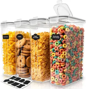 4PCS Cereal Containers Storage 4L/135.2 Oz Airtight Food Storage Containers For Kitchen & Pantry Organization Storage Plastic Cereal Dispensers & Labels and Marker