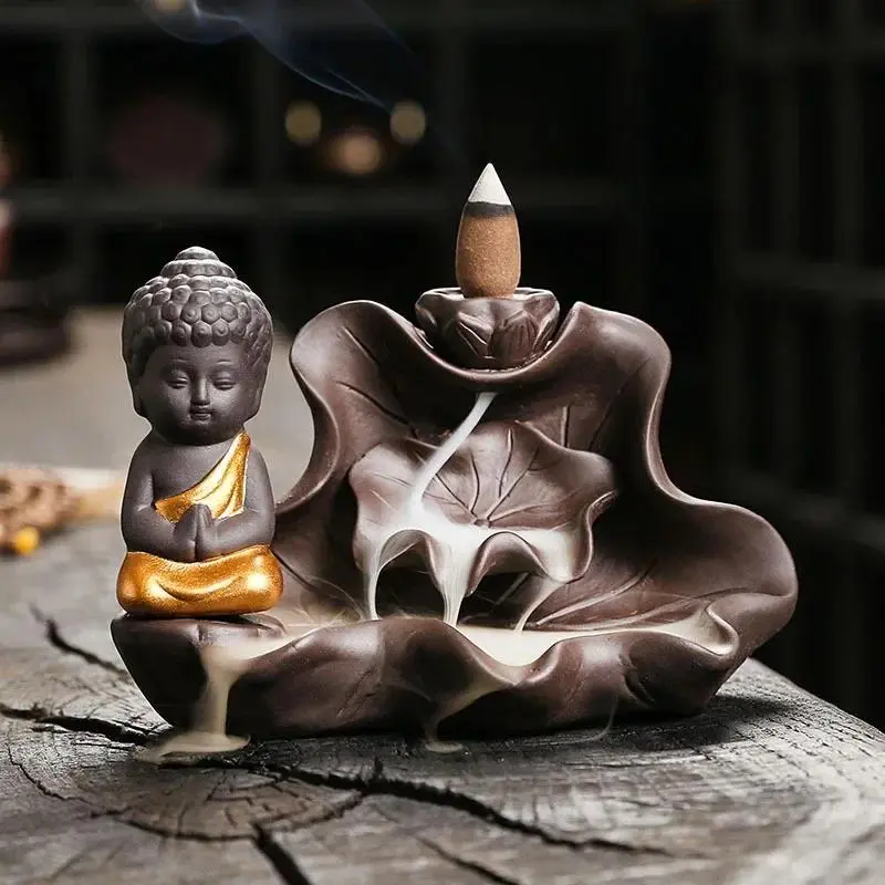 Buddha Design Incense Burner, 1 Count Lotus Design Backflow Incense Burner, Home Decor Ornament, Desktop Decoration for Living Room Bedroom Office, Freshener, Fragrance
