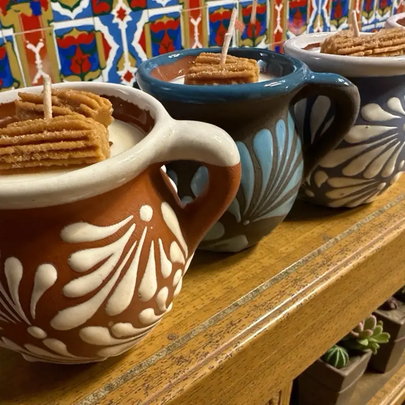 Glo Girl Body Products Scented Churro Fragrance Non-Toxic Plant-Based Soy Wax Candle - 16 oz Traditional Talavera Mug, Traditional Craft Elegant Hand-Painted Home Decor Item