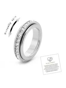Women's Anti-Anxiety Ring, Titanium Steel Rotating Stress Relief Ring, Cubic Zirconia Inlay, Stackable Rings, Statement Multi Ring, Wedding Promise Lucky Ring, Sizes 5-12